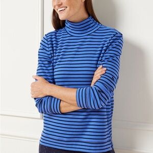 T by Talbots ASYMMETRICAL ZIP MOCKNECK PULLOVER - PINE STRIPE Size XL